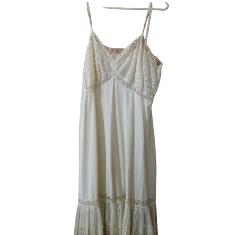 Van Raalte Vintage 1955 Off White Lace Pleated Slip Dress Large Nylon